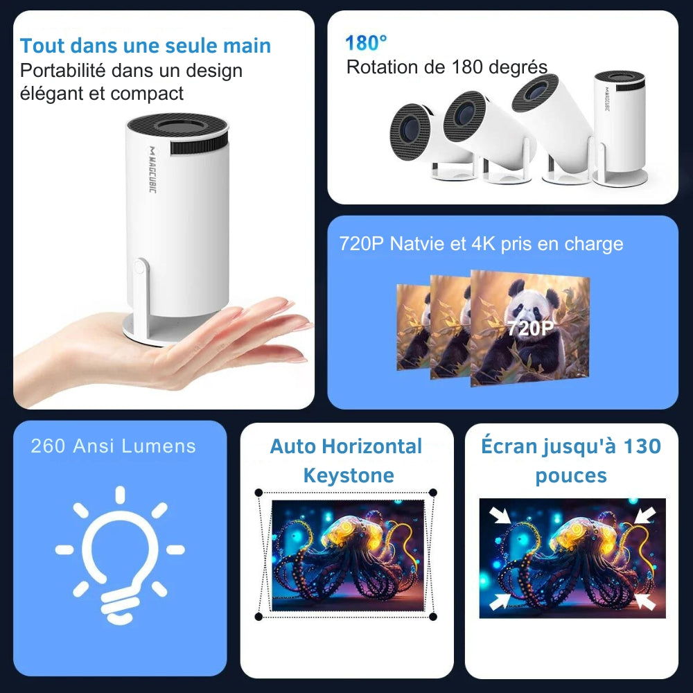 Bärbar 4K-projektor med autofokus och streaming