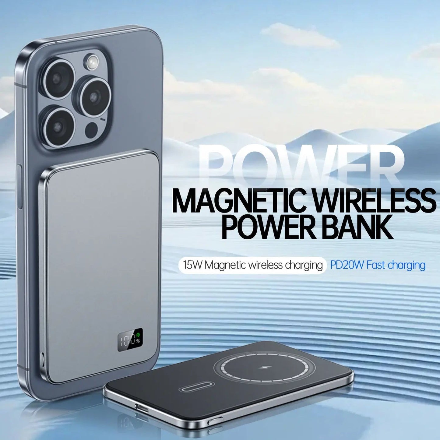 Magnetisk Powerbank med Hurtig Trådløs Opladning og LED