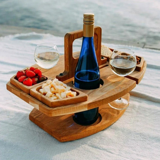 Kompakt Picnicbord i Træ med Integrerede Vinholdere