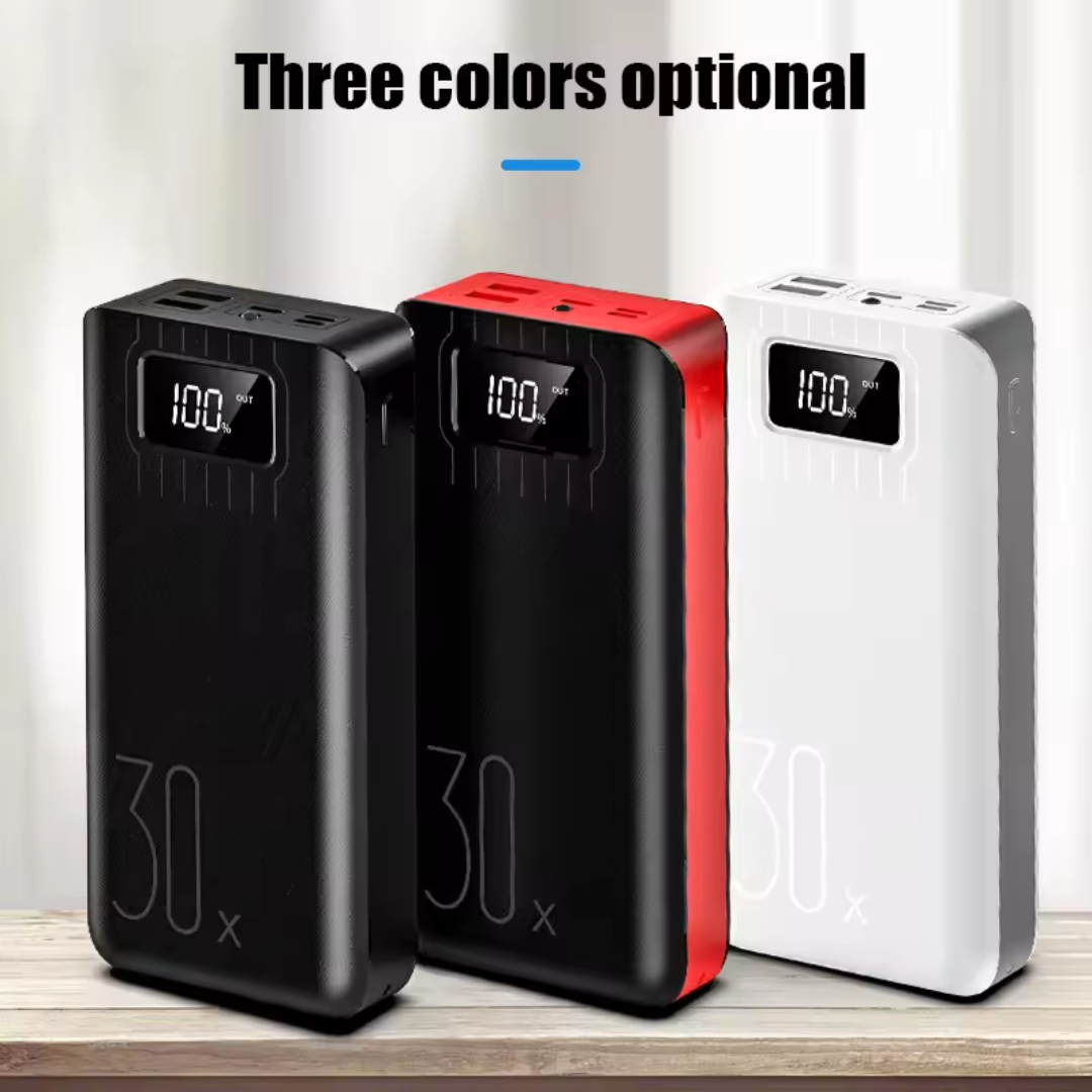 Kraftfuld Powerbank 30000mAh med 2 USB og Type-C Opladning