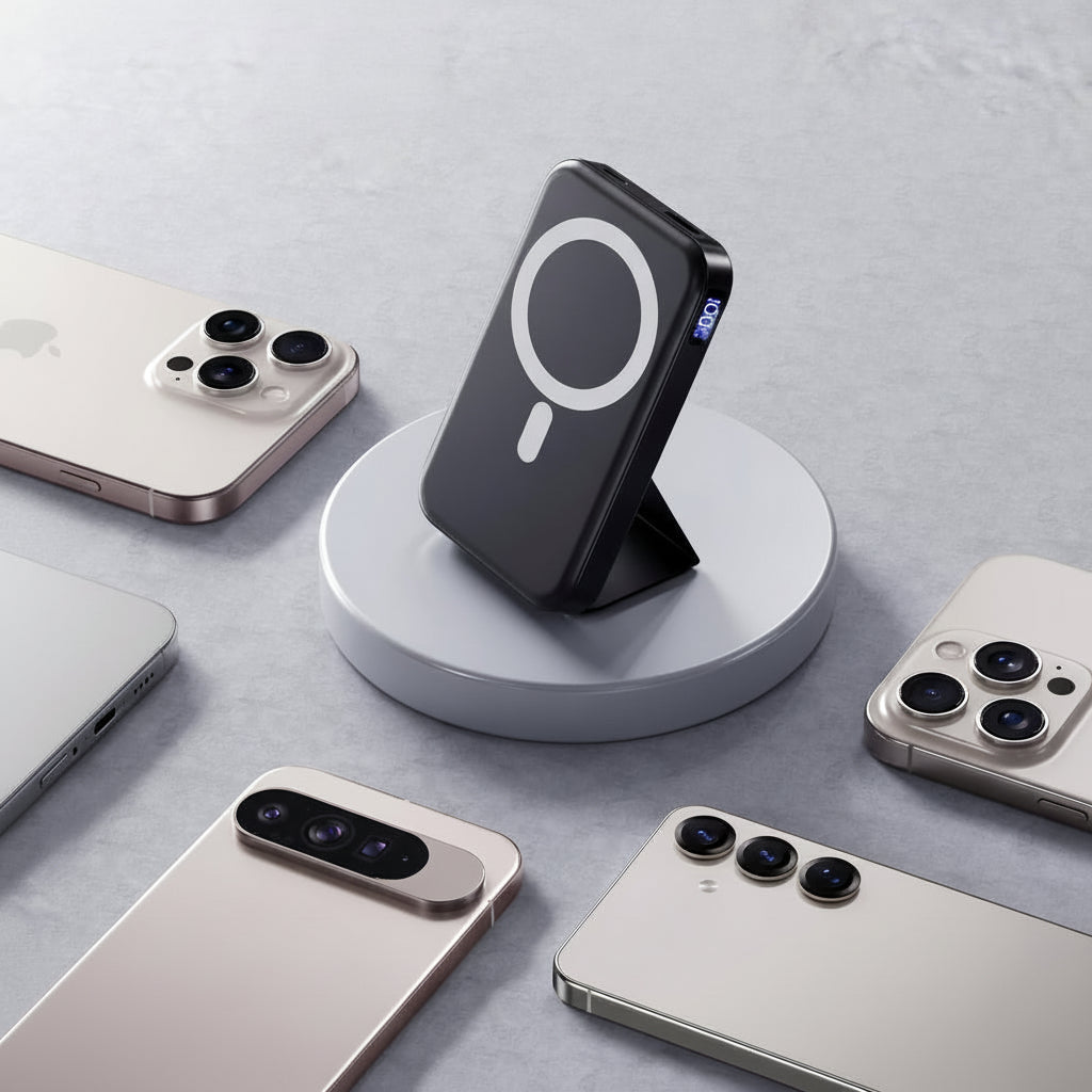 Trådlös Magnetisk Powerbank med Vikbart Stativ – 10.000 mAh