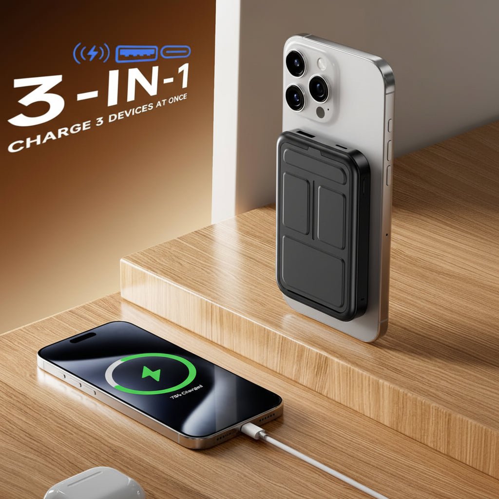 Trådlös Magnetisk Powerbank med Vikbart Stativ – 10.000 mAh