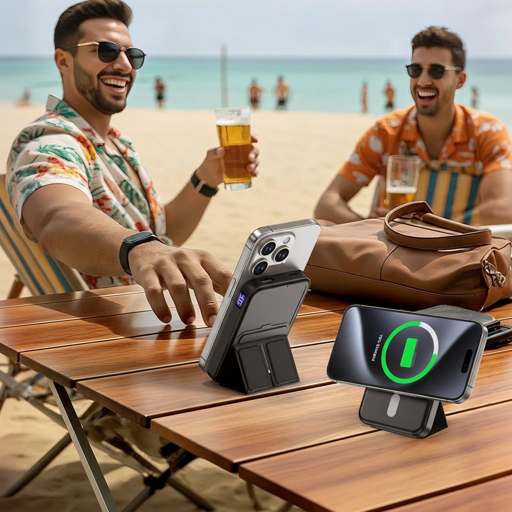 Trådlös Magnetisk Powerbank med Vikbart Stativ – 10.000 mAh