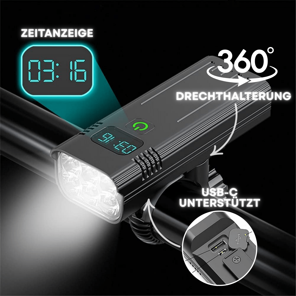 LED-cykellampa med 5000 lumen för maximal säkerhet på natten