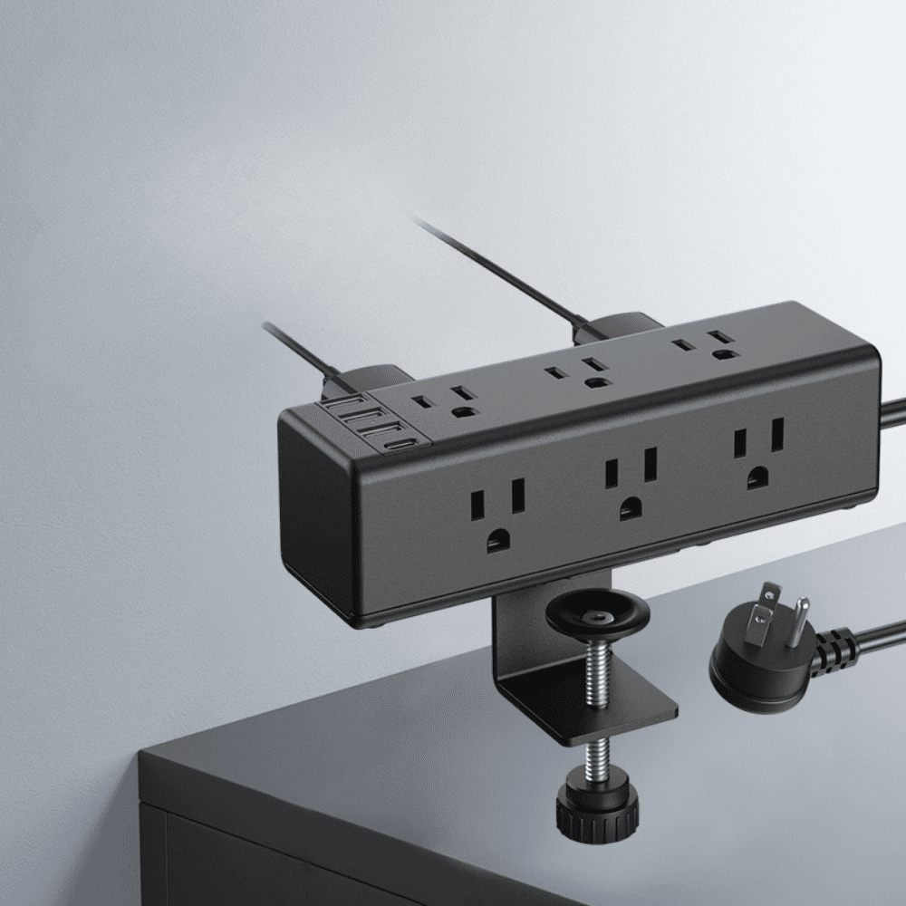 Praktisk Bordklemme Strømstation med USB og Overspændingsbeskyttelse