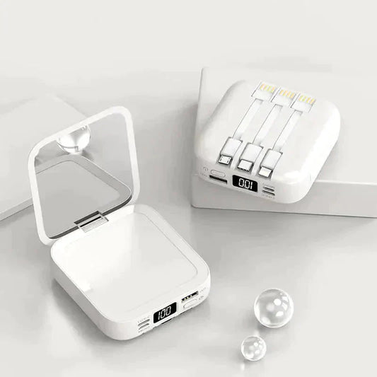 Elegant powerbank med spegel | Hög kapacitet, LED-skärm, snabb USB-C-laddning