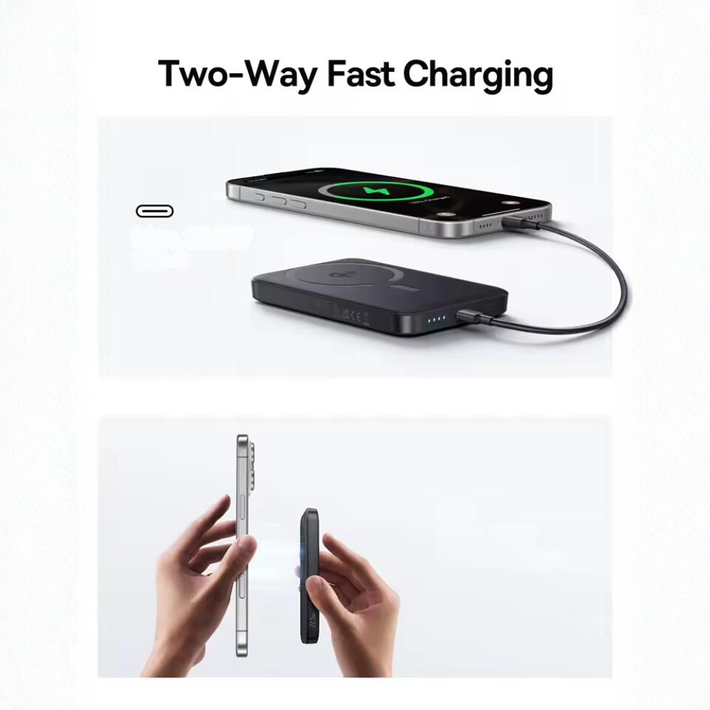 Kompakt Magnetisk Powerbank 10000mAh – Trådløs & Hurtig Opladning