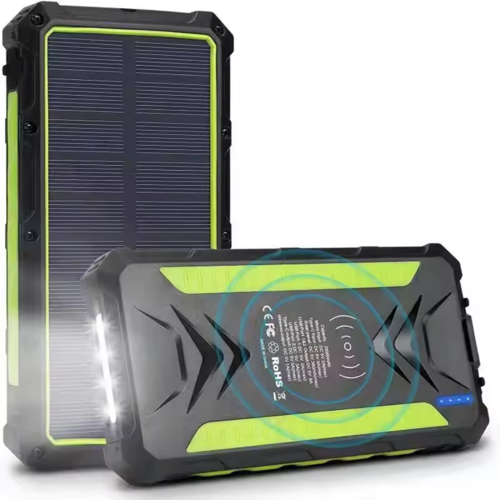 Soldriven powerbank 36000mAh med ficklampa och snabbladdning