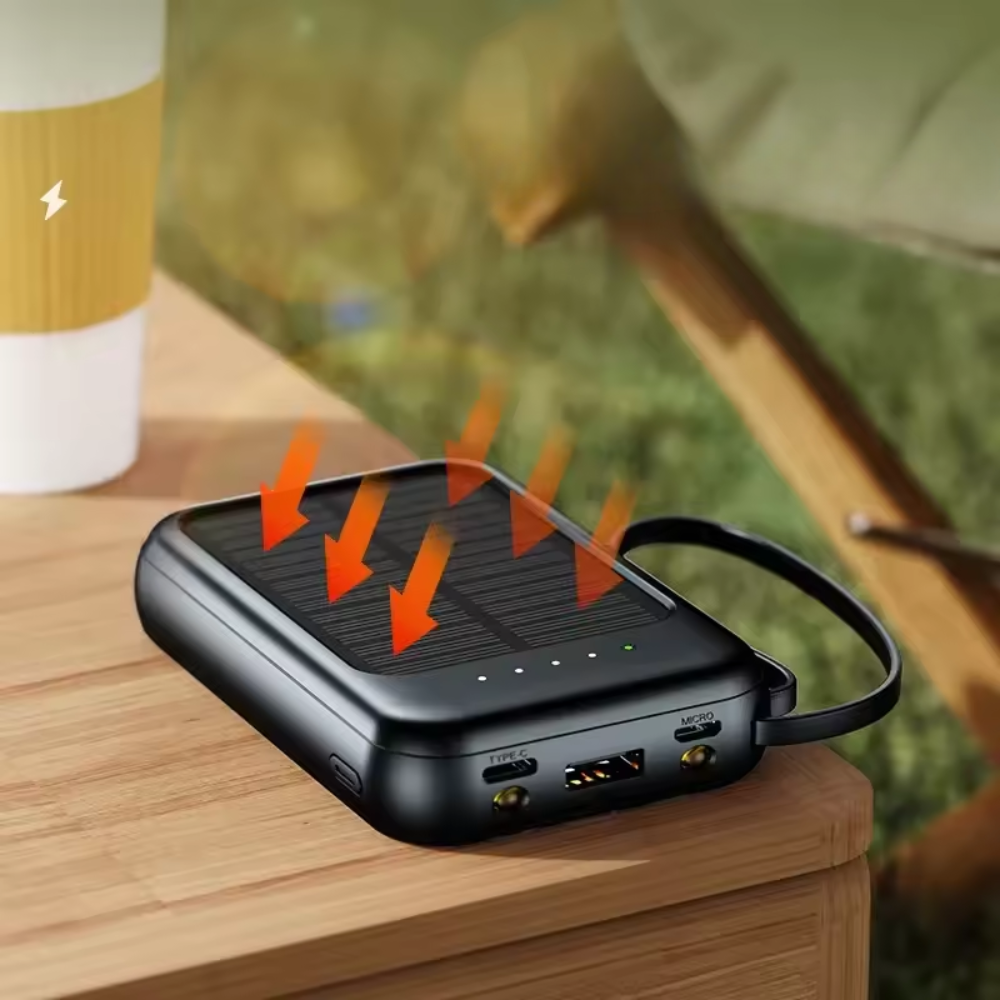 Solcellsdriven Powerbank 20000mAh - Trådlös och Snabb Laddning