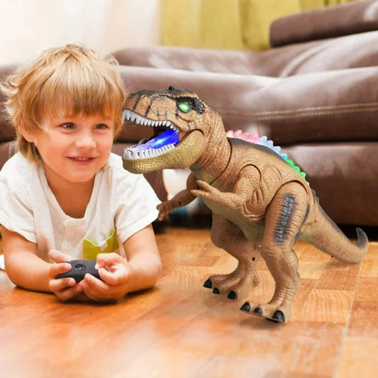 Fjärrstyrd dinosaurieleksak med ljud och LED-ljus för barn