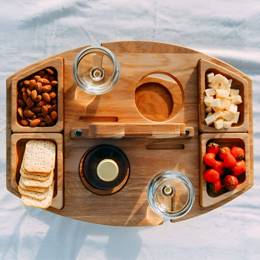 Bärbart Picknickbord i Trä med Vinställ - Stilfull Utomhusnjutning