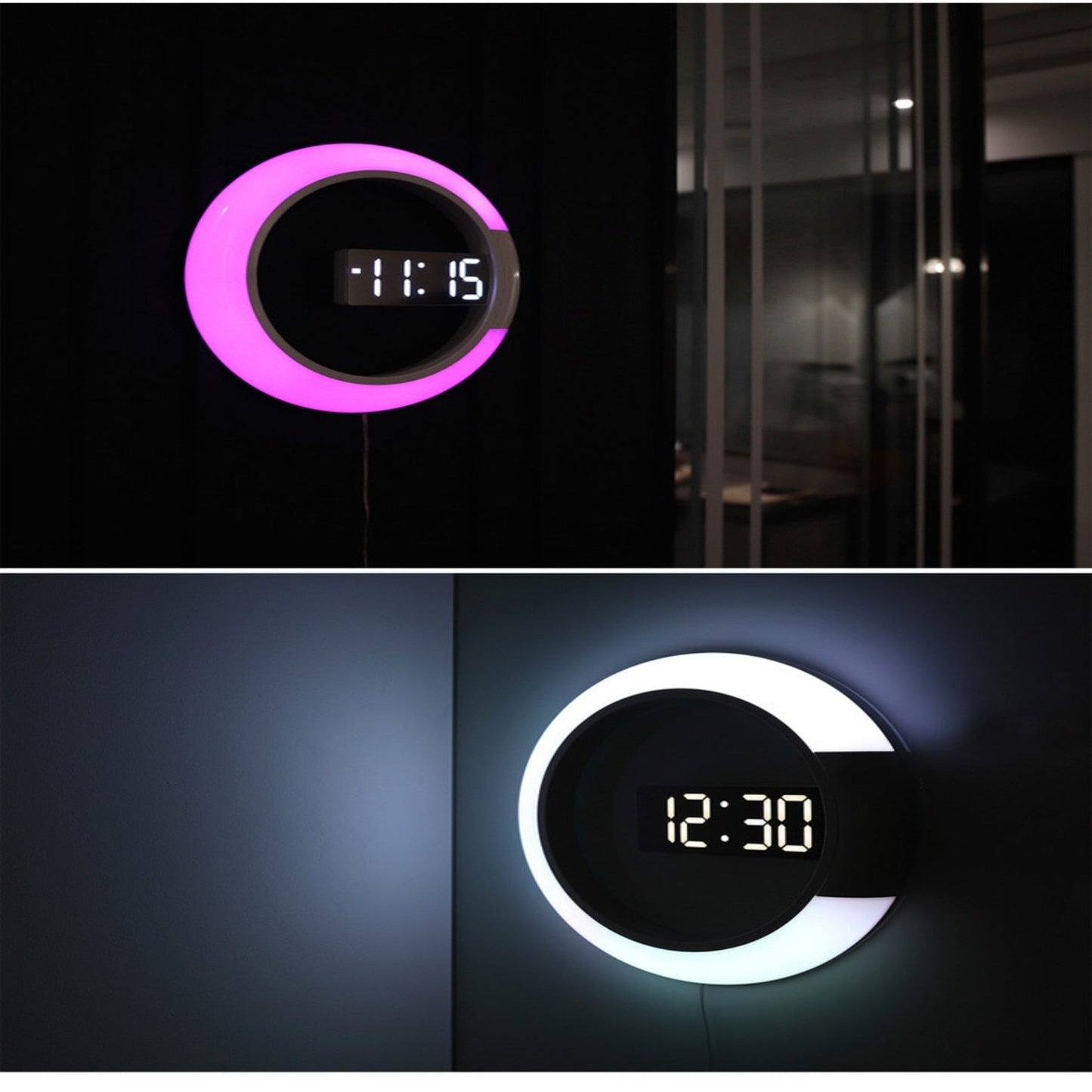 Modernt väggur med LED-ljus i vitt aluminium, 30,5 cm