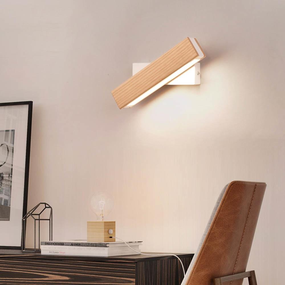 Stilfull LED Vägglampa i Trä med Roterbart Huvud