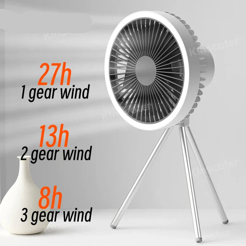 Genopladelig Campingventilator med LED & Powerbank