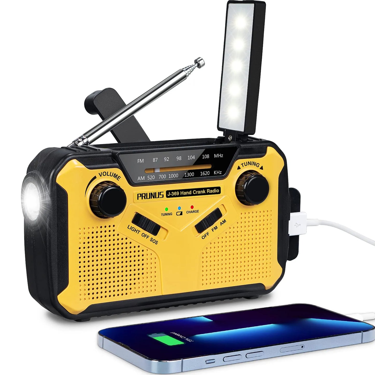 Nødradio med Sol- & Kurbelopladning | Powerbank & Lommelygte