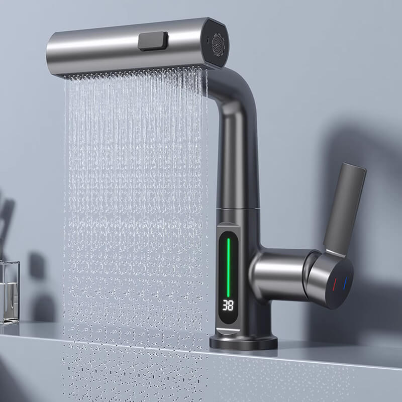 WaterMaster Fleksibel LED Køkken & Bad Vandhane – 360° Drejelig, Udtziehbar Slange & 5 Sprøjteindstillinger