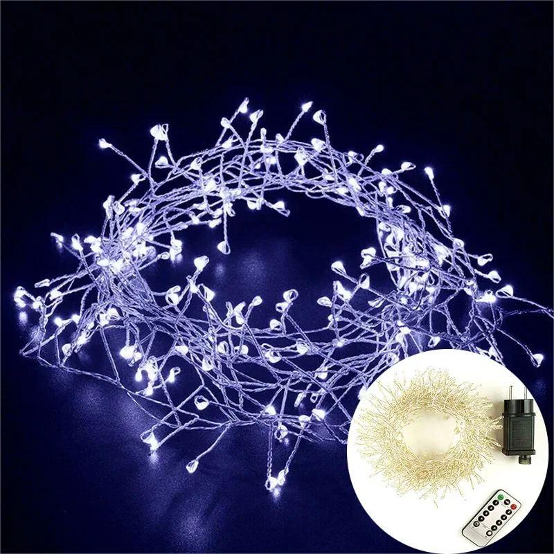 LED-ljusslinga Cluster – 36 m silvertråd, varm & kallvit – Vattentät IP44 för jul, bröllop och fester