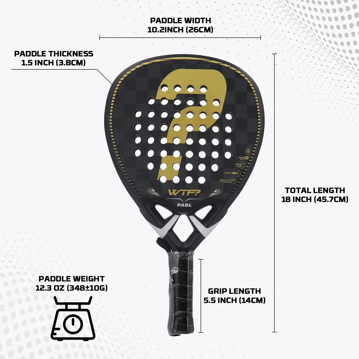 Lättvikts padelracket i kolfiber, matt finish, för nybörjare och proffs
