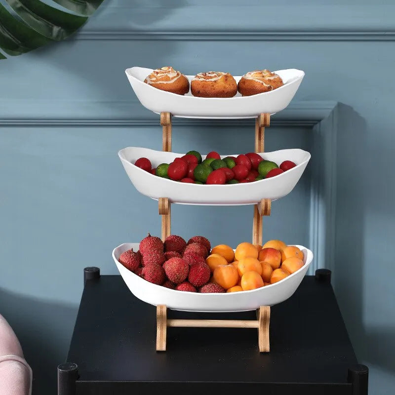 Fruktfat i plast med tre nivåer