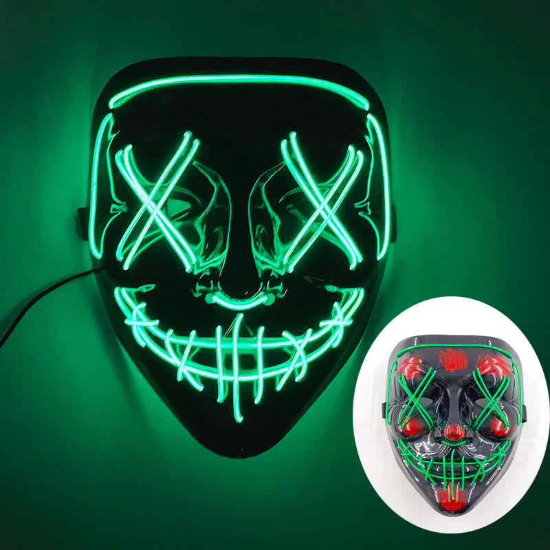 Neon LED Ansiktsmask, handmålad, full täckning med blinkande lägen, PVC + EL