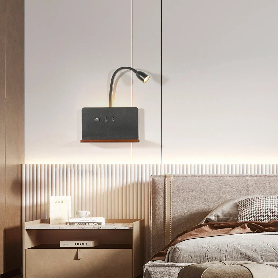 LED Væglampe med USB & Trådløs Opladning – Fleksibel Belysning