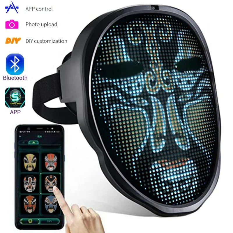 Bluetooth APP Halloweenmask med smart LED, anpassningsbar och uppladdningsbar