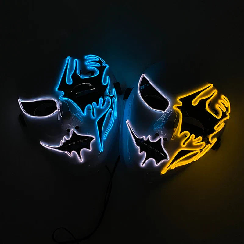 Neon LED Ansiktsmask, handmålad, full täckning med blinkande lägen, PVC + EL
