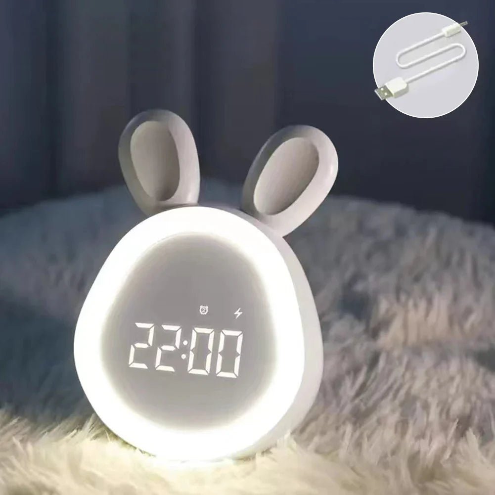 Sødt kaninformet vækkeur med LED natlys - BunnyBeam