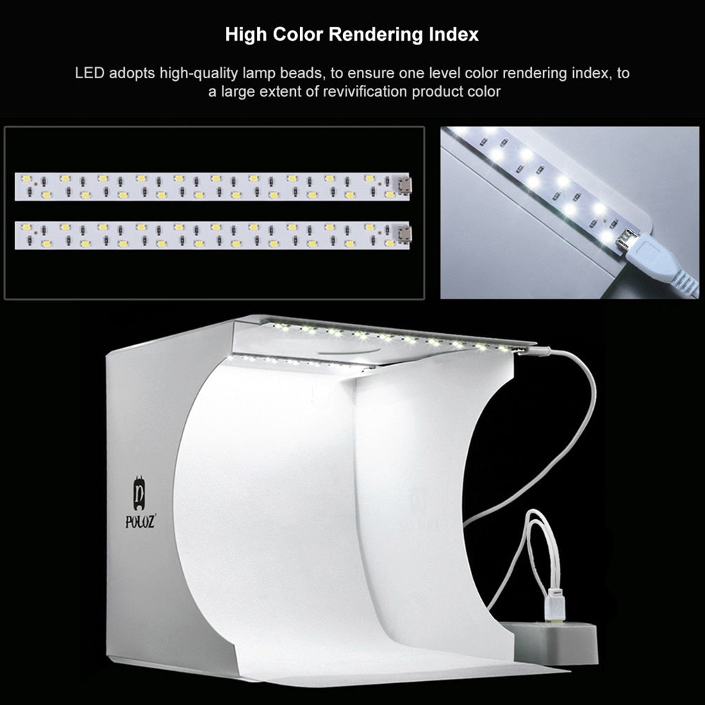 Mini sammenfoldelig LED lys foto studie boks