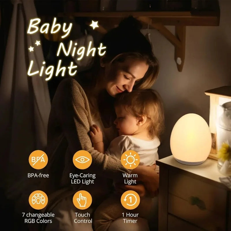 Lysande nattlampa med RGB och varmvit – Touchkontroll – 100 timmars batteri – 12 × 10 cm – Barnrum