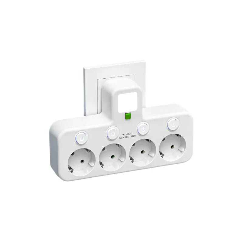 Strömskena med 3-4 uttag + 2× USB och 1× Type-C | 2500 W | Överströmsskydd och kontrollbrytare
