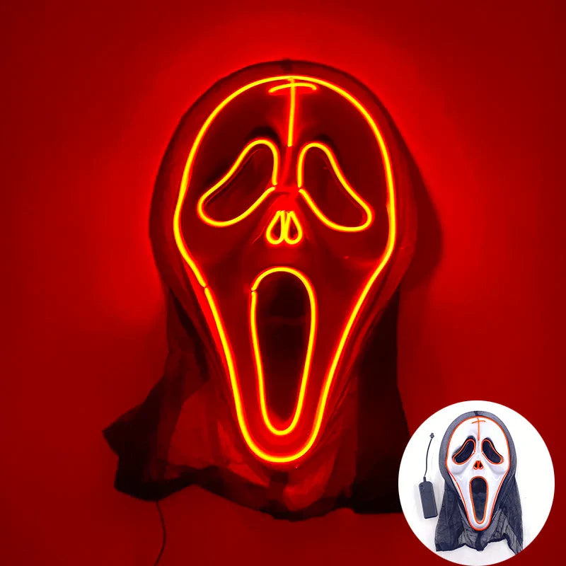 Neon LED Ansiktsmask, handmålad, full täckning med blinkande lägen, PVC + EL