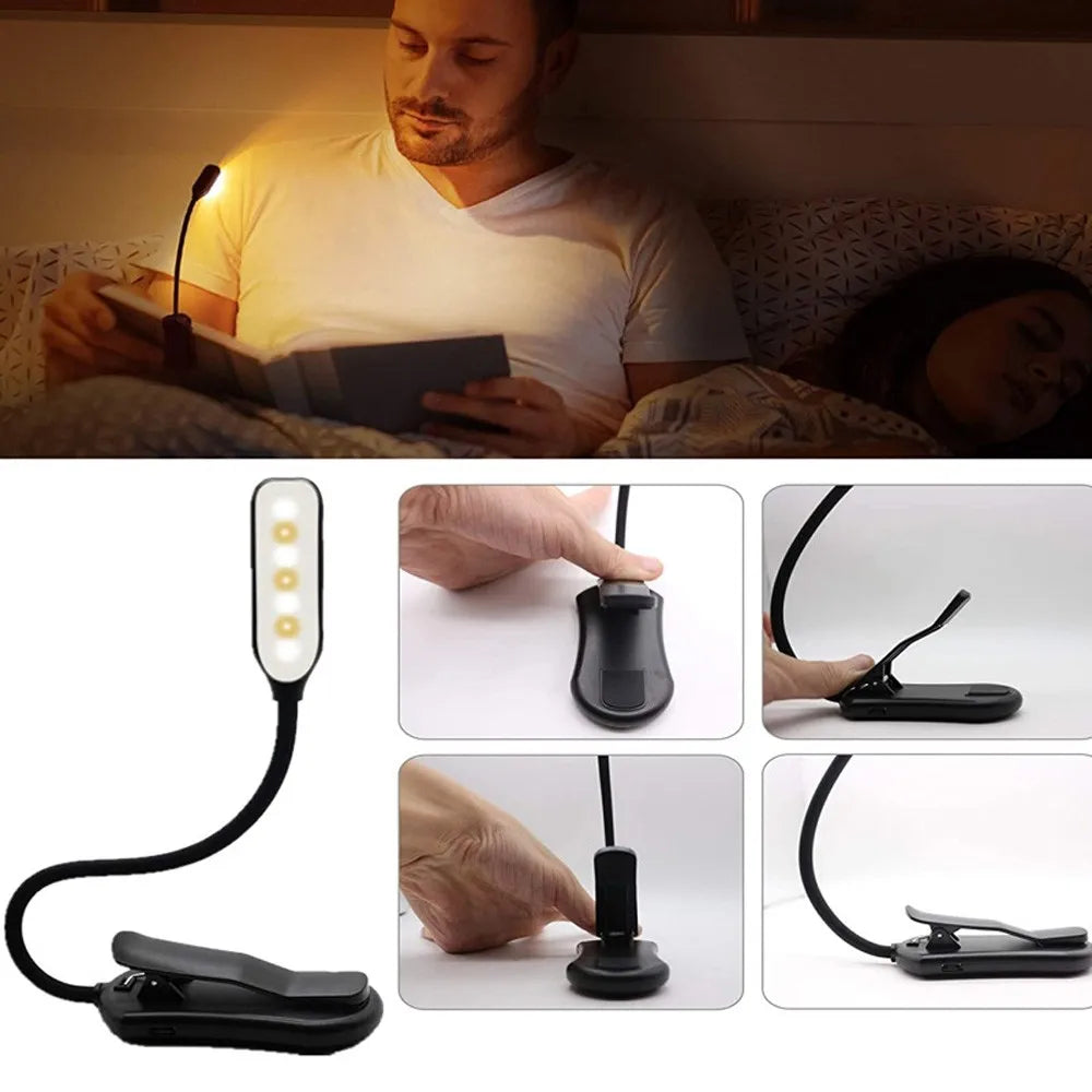 USB Uppladdningsbar LED-läslampa med 3 färgtemperaturer och 9 ljusstyrkor