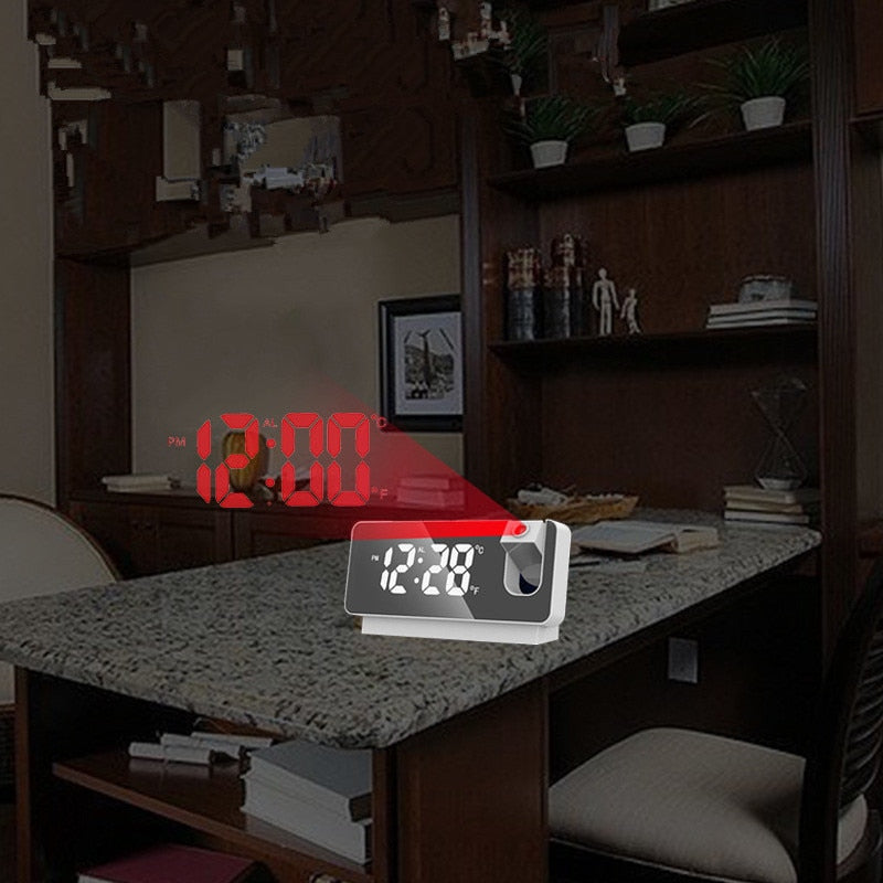 Intelligent Vækkeur med 180° Tidsprojektion, Dobbelt Alarm og USB Oplader