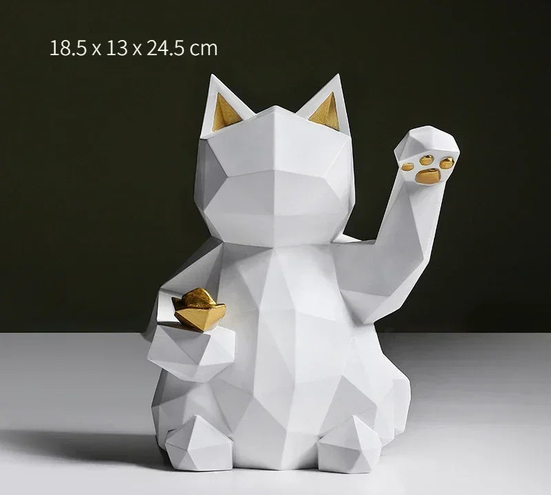 Minimalistisk Geometrisk Kattstaty för Lycka