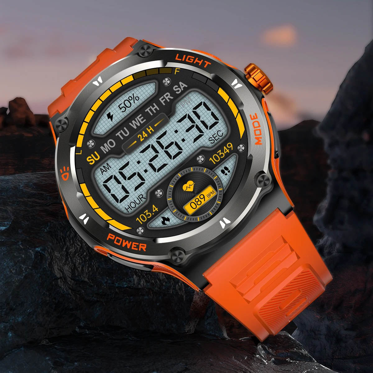 Smartwatch til Mænd med HD Skærm, LED Lygte og Kompas