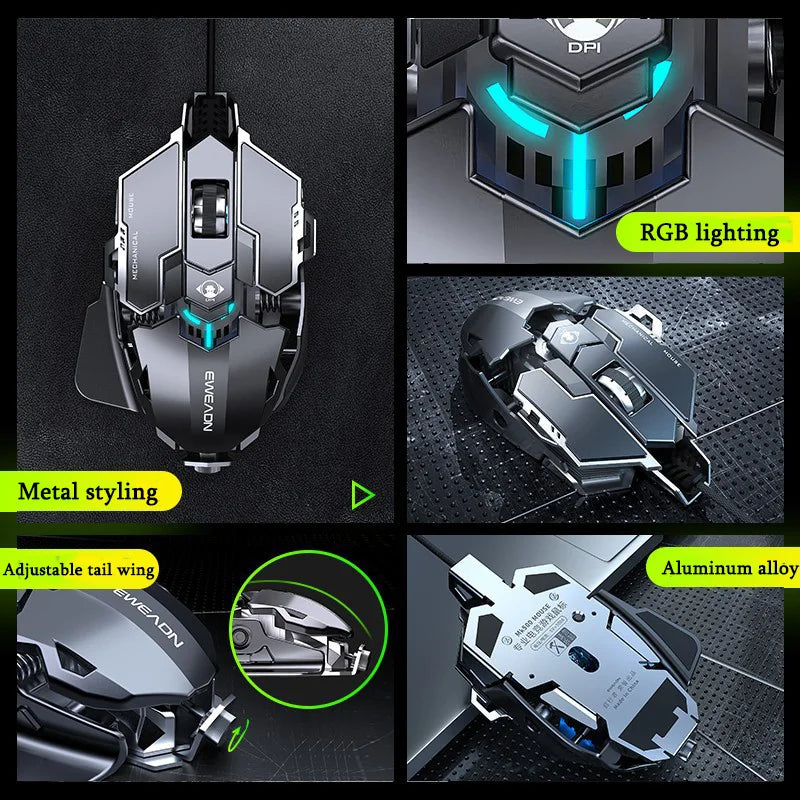 Ergonomisk RGB Mekanisk Gaming Mus i Metal med Kablet Design