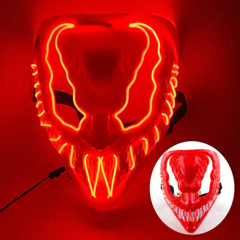 Neon LED Ansiktsmask, handmålad, full täckning med blinkande lägen, PVC + EL
