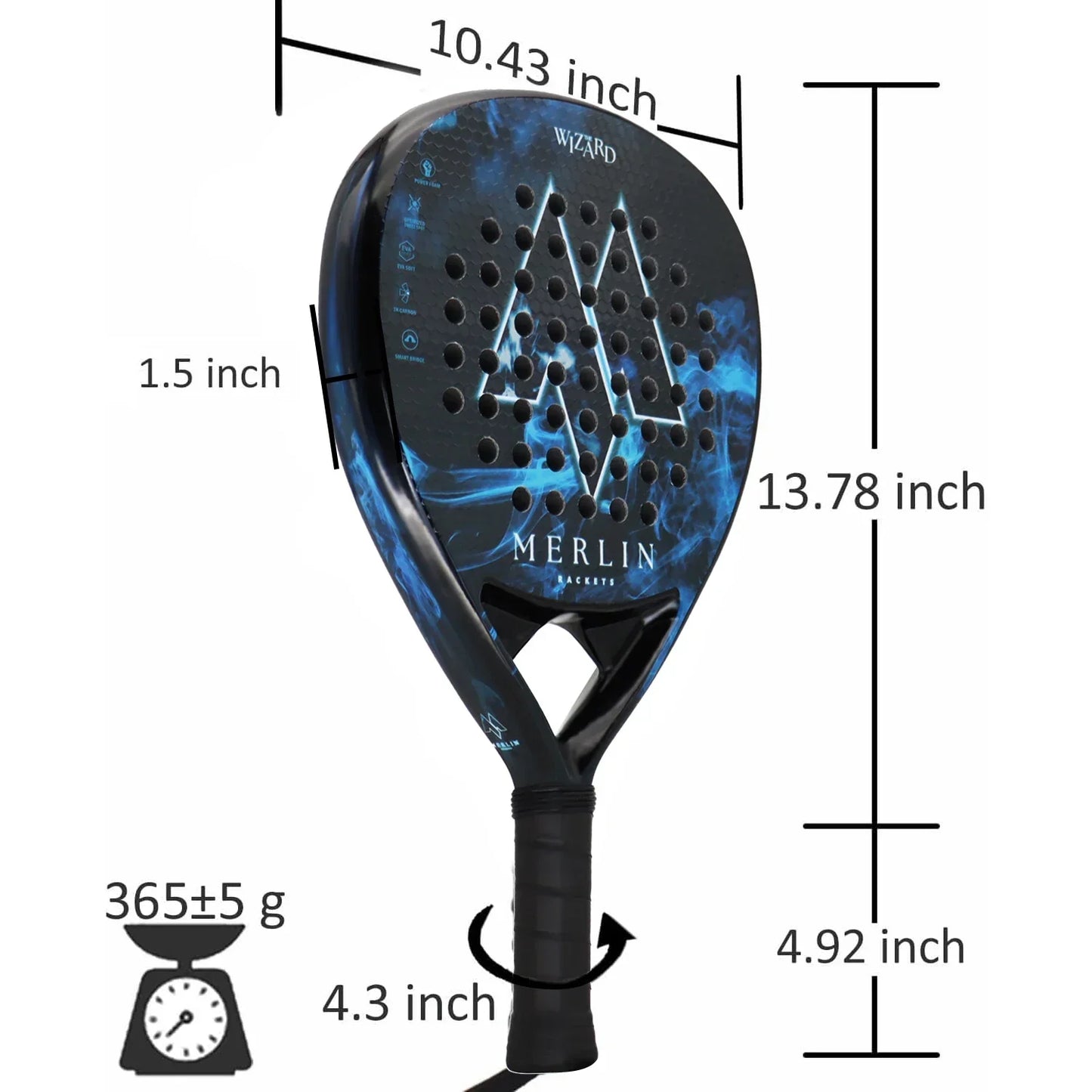 Lättvikts padelracket i kolfiber, matt finish, för nybörjare och proffs