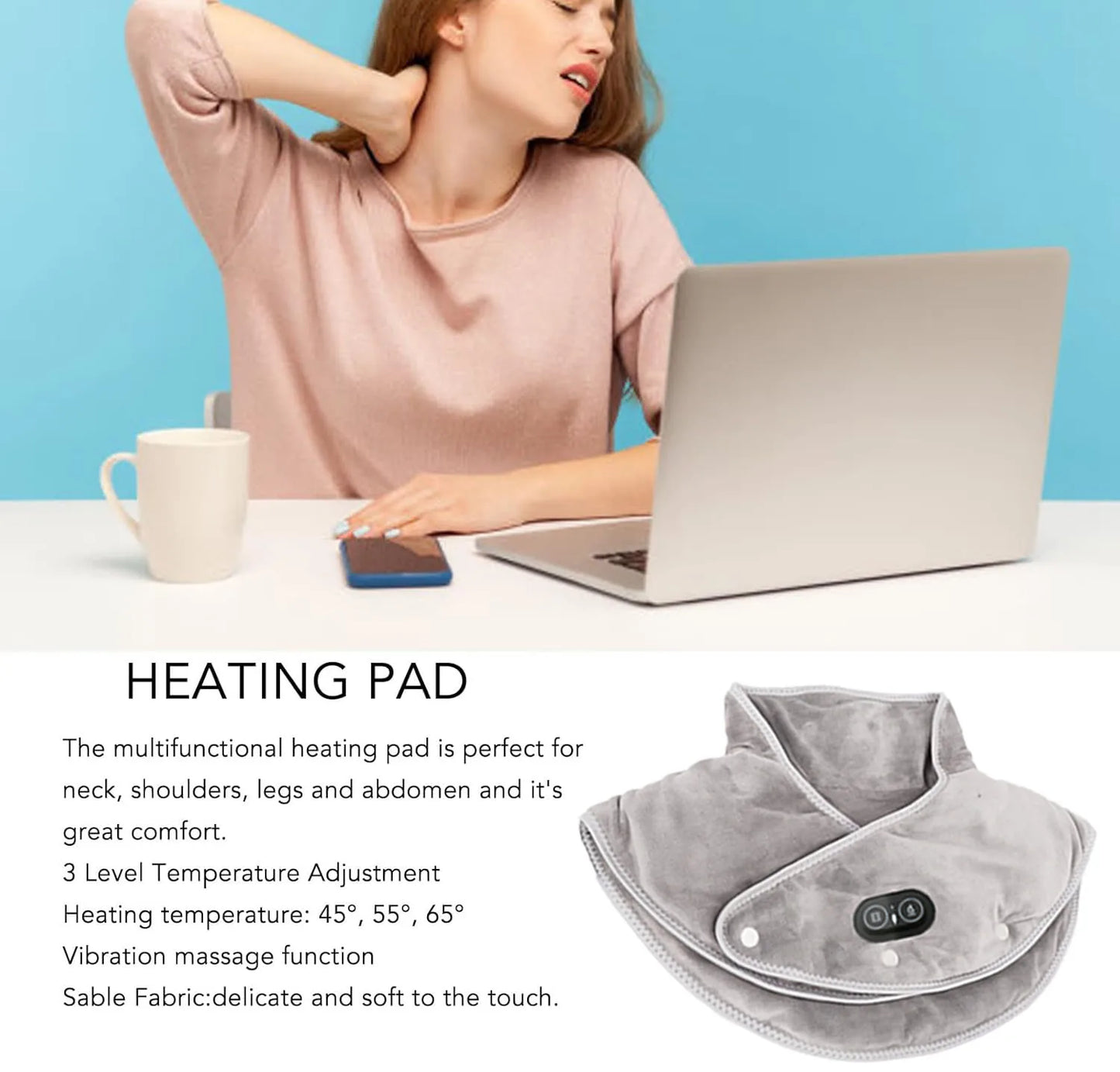 Varmemassagepude til nakke og skuldre med USB og vibration – 3 temperaturindstillinger