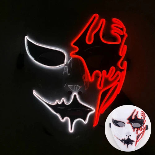 Neon LED Ansiktsmask, handmålad, full täckning med blinkande lägen, PVC + EL
