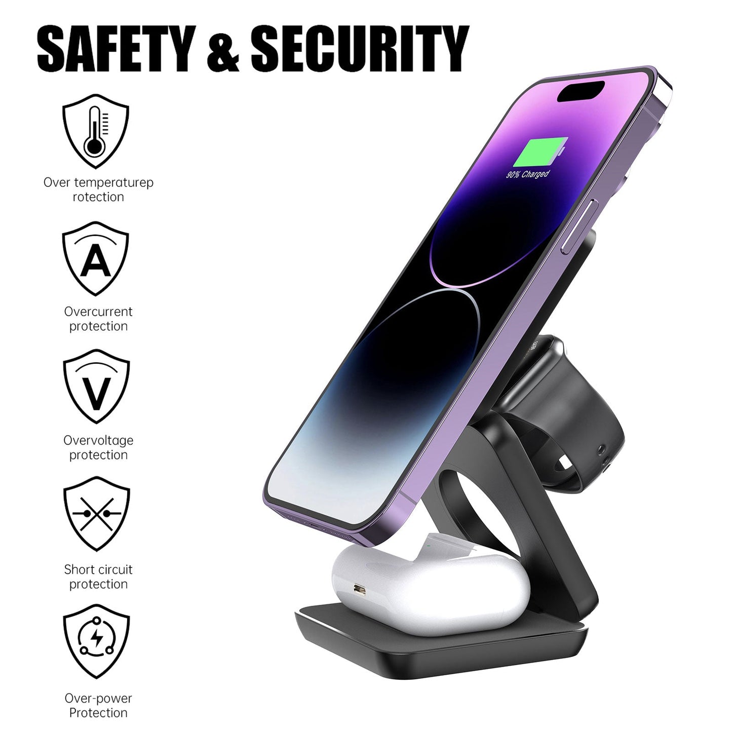 3-i-1 Hurtig Magnetisk Trådløs Oplader til iPhone, AirPods & Apple Watch