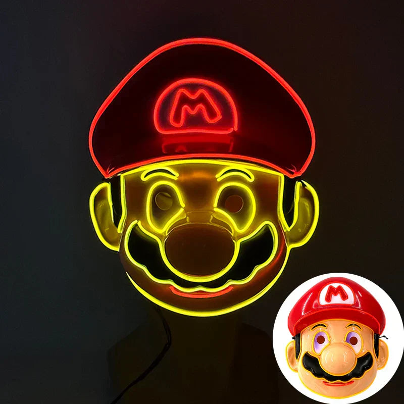 Neon LED Ansiktsmask, handmålad, full täckning med blinkande lägen, PVC + EL