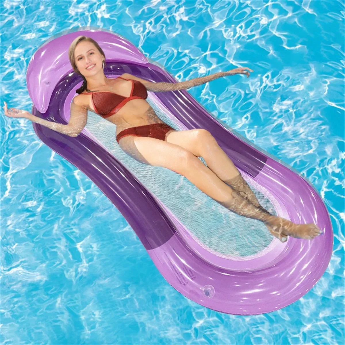 Lyxig uppblåsbar soffa med högt huvudstöd - perfekt för pool och strand