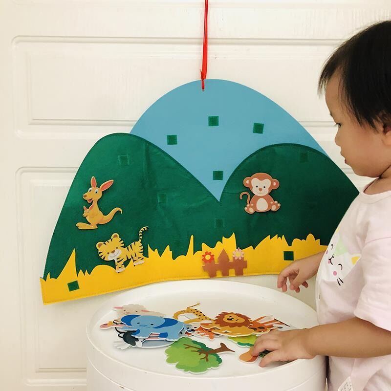 Montessori Filz Spilbræt med Dyr til Små Børn - Udforskning og Læring