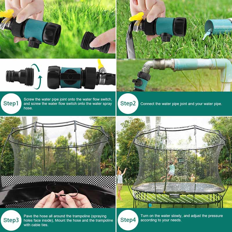 Forfriskende trampolinsjov - vand sprinkler