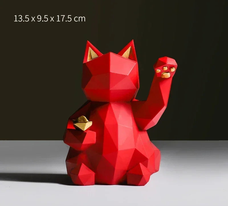 Minimalistisk Geometrisk Kattstaty för Lycka