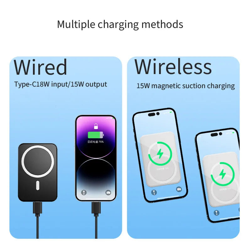 Trådløs magnetisk powerbank med støttefod