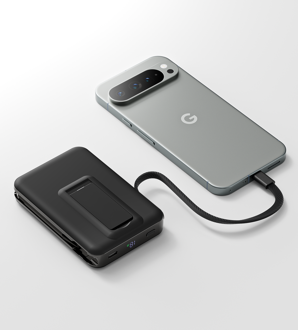 10.000 mAh Powerbank med magnetisk hurtigopladning 25 W og indbygget kabel