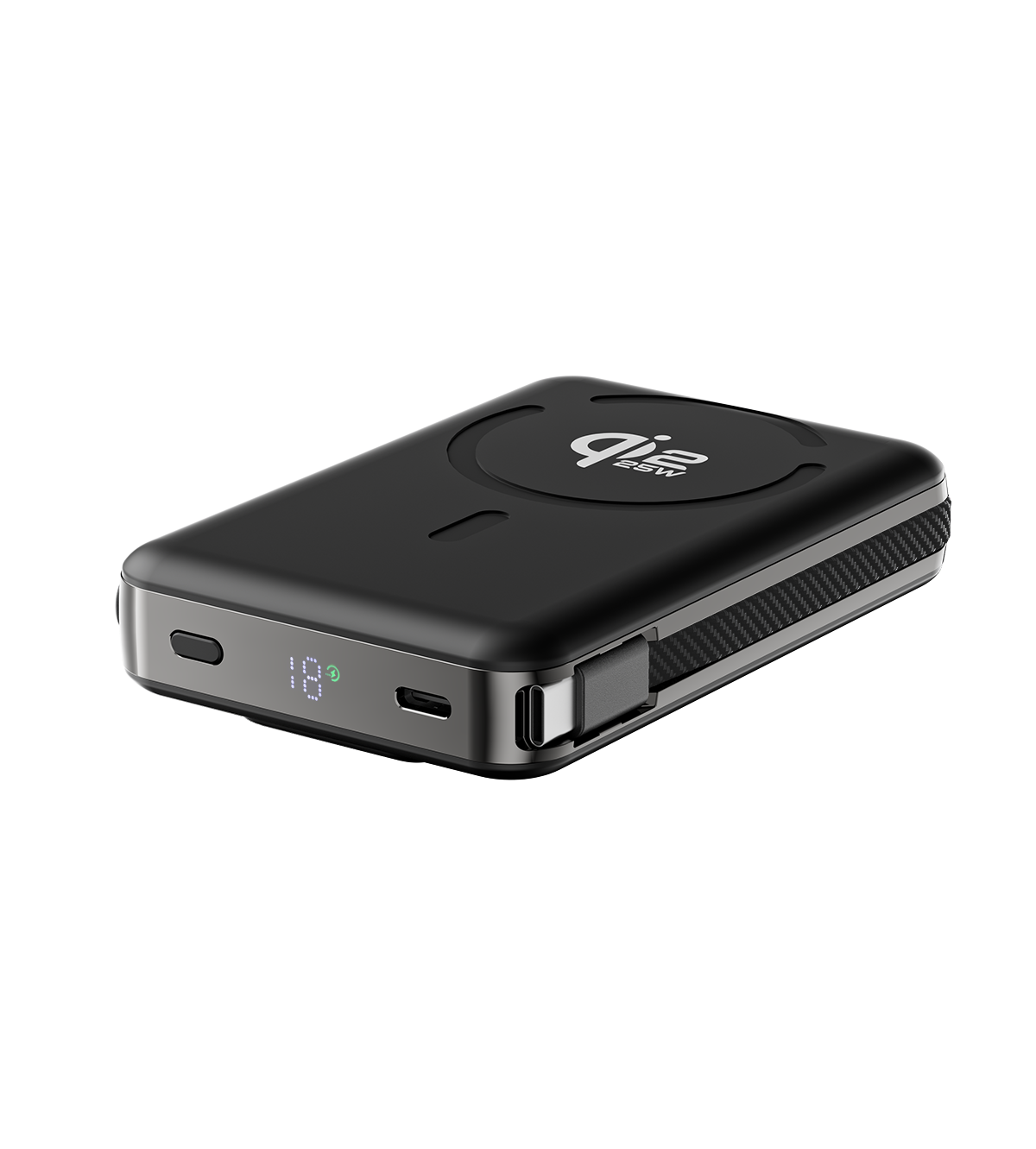 10.000 mAh Powerbank med magnetisk hurtigopladning 25 W og indbygget kabel